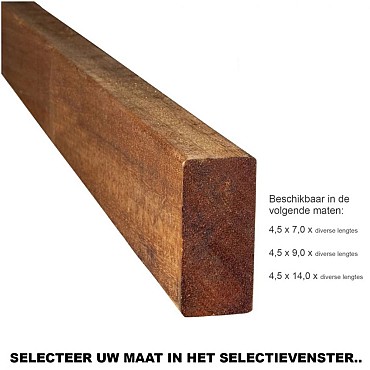 Hardhout geschaafde liggers 4,5x7,0x400cm