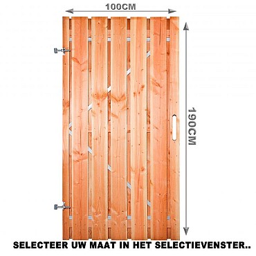 Douglas fijnbezaagd 190x100 poort met stalen frame universeel (incl verstelbare hengen en duimen)