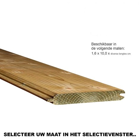 Scandinavisch vuren geschaafd dakbeschot 1,6 x 10 x 420 cm, groen geïmpregneerd.
