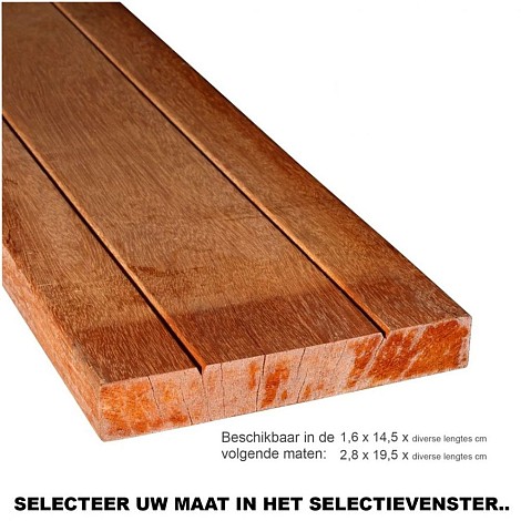 Hardhout geschaafde planken 1,6x14,5x365cm