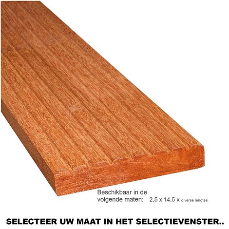 Bangkirai Vlonderplank, Enkel Slipprofiel 2,5x14,5x244cm ( Vraag naar actuele voorraad, deze verschillen per locatie ).
