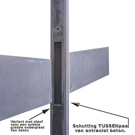 Beton Tussenpaal antraciet 10x10x180cm (tbv scherm 90cm hoog) met sleuf voor onderplaat