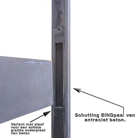 Beton Eindpaal antraciet 10x10x180cm (tbv scherm 90cm hoog) met sleuf voor onderplaat