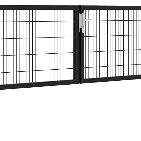 Hillfence metalen dubbele poort Premium-line inclusief slot, 300 x 100 cm, zwart.