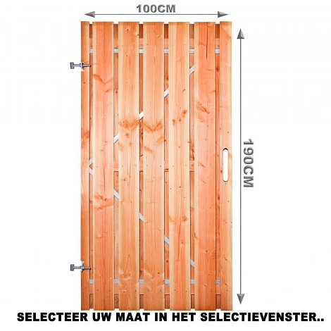 Douglas fijnbezaagd 190x100 poort met stalen frame universeel (incl verstelbare hengen en duimen)